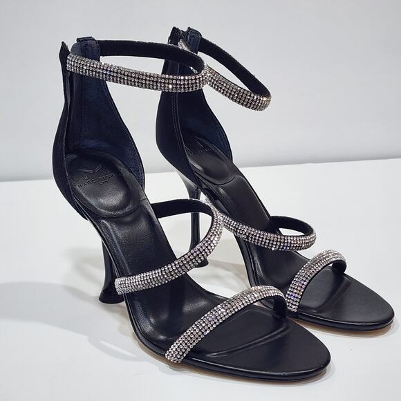 Marc Fisher Carita Ankle Strap Heled Sandals Rhinestone Detail Black Size 6.5 - Picture 6 of 11